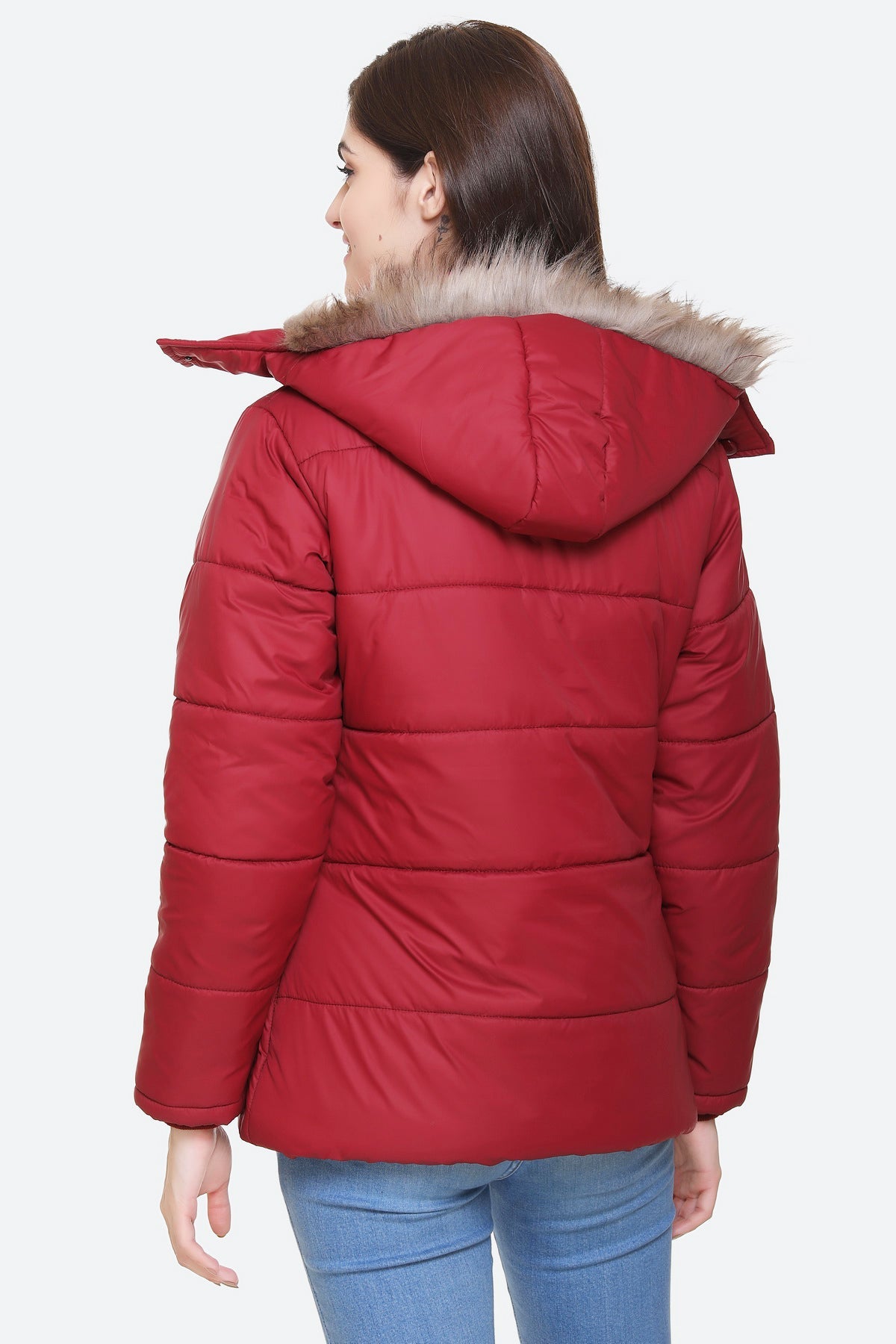 White Moon Winter Zipper Hood Women Puffer Jacket (Mehroon) whitemoon.in