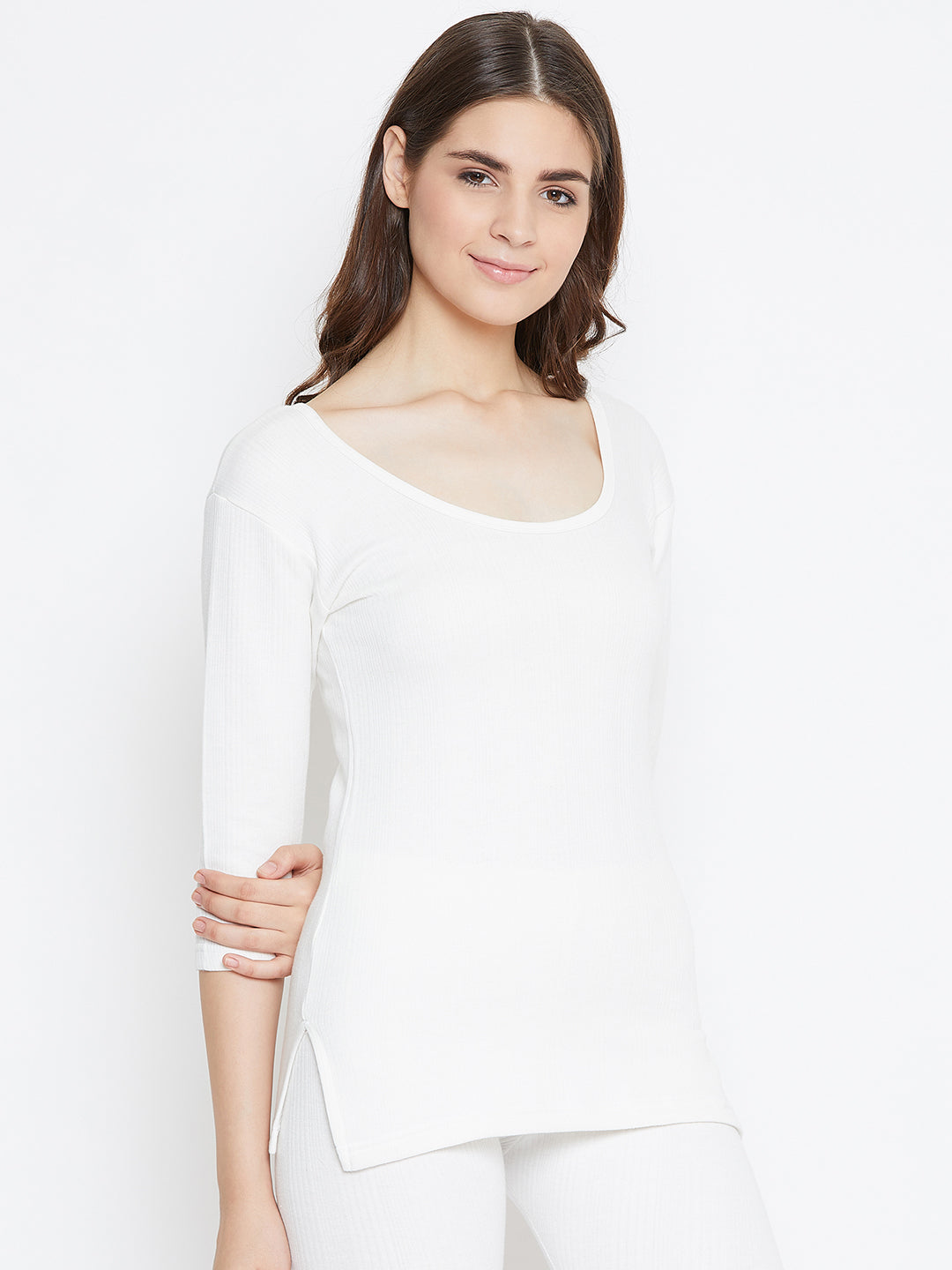 Zimfit Women's White Full Sleeves Thermal Top whitemoon.in