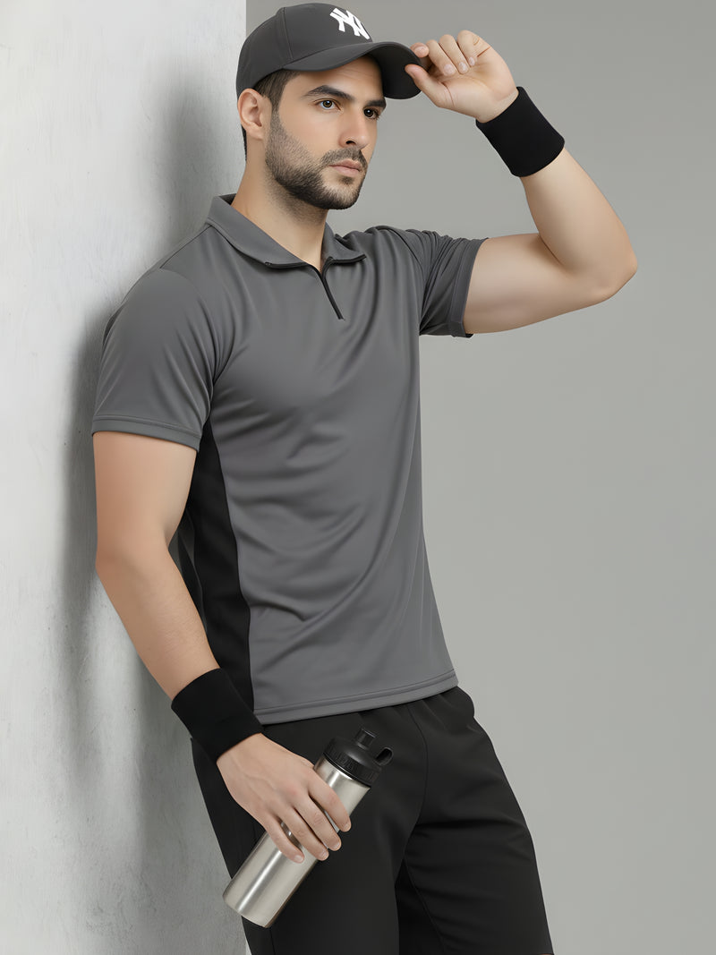 Men Workout Series Zip Collar T-shirt