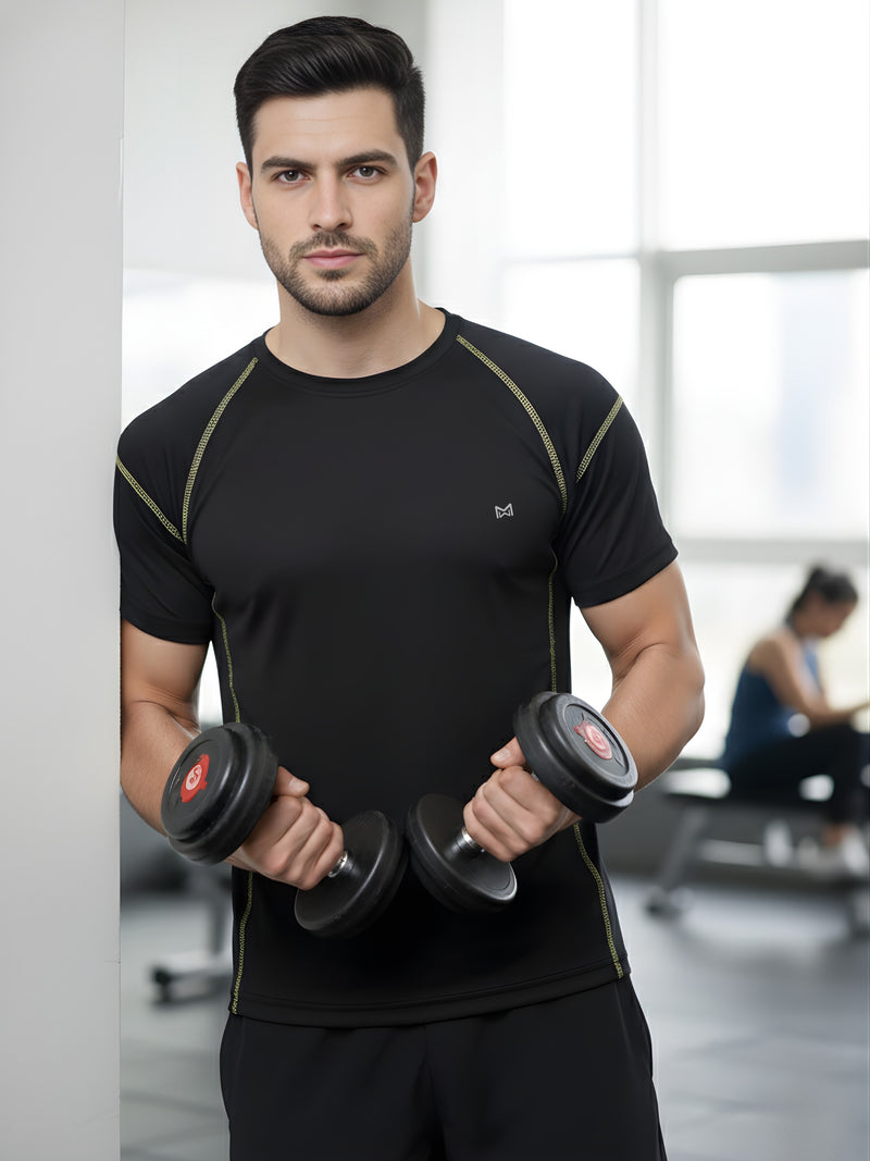 Men Workout Series Gym Contrast Sticthing T-shirt