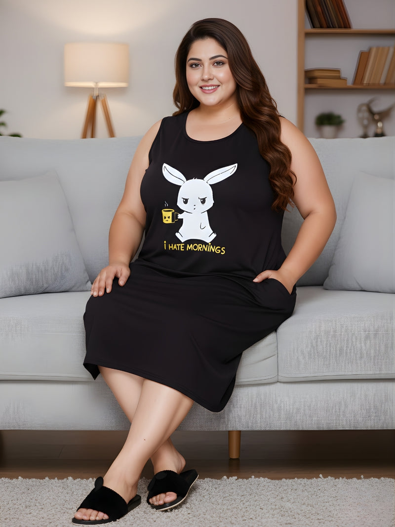 Comfort Night Wear Series Printed Sleeveless Night Dress