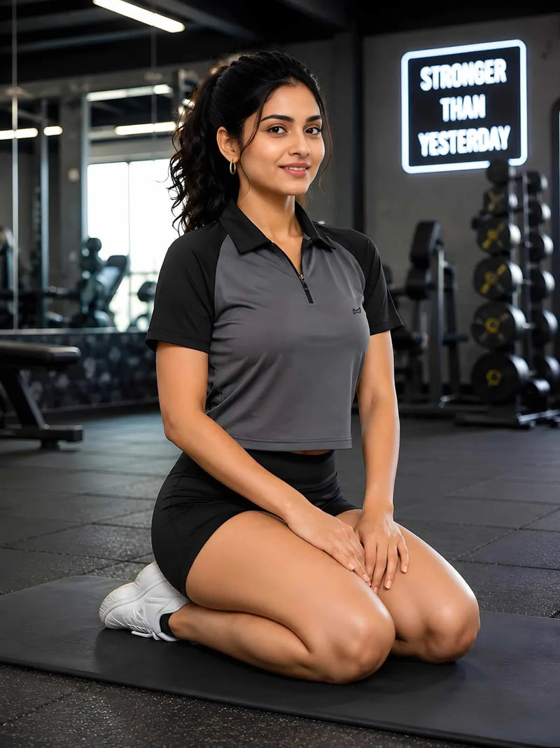 Momentum Series Croped Zipper Performance Gym Tshirt