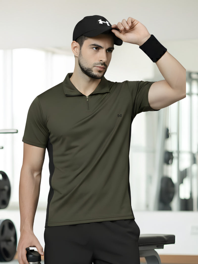 Men Workout Series Zip Collar T-shirt