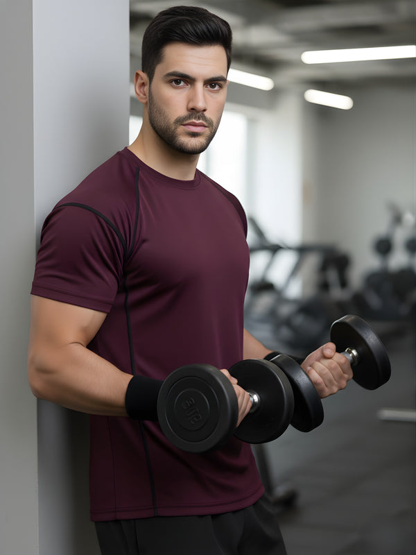Men Workout Series Gym Contrast Sticthing T-shirt
