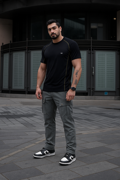 White Moon Gym T Shirt for Men Workout (Black)