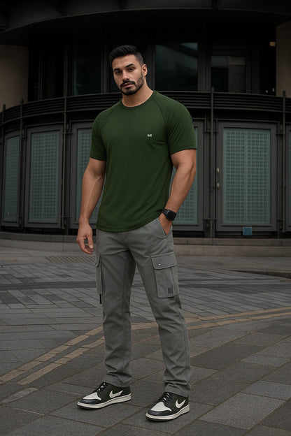 White Moon Gym T Shirt for Men Workout (Olive)