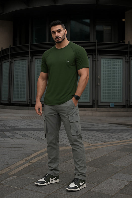 White Moon Gym T Shirt for Men Workout (Olive)