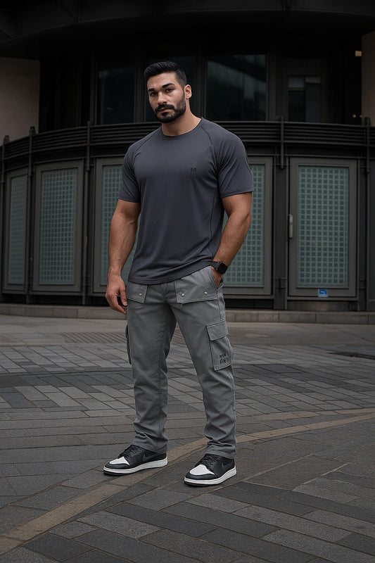 White Moon Gym T Shirt for Men Workout (Grey)