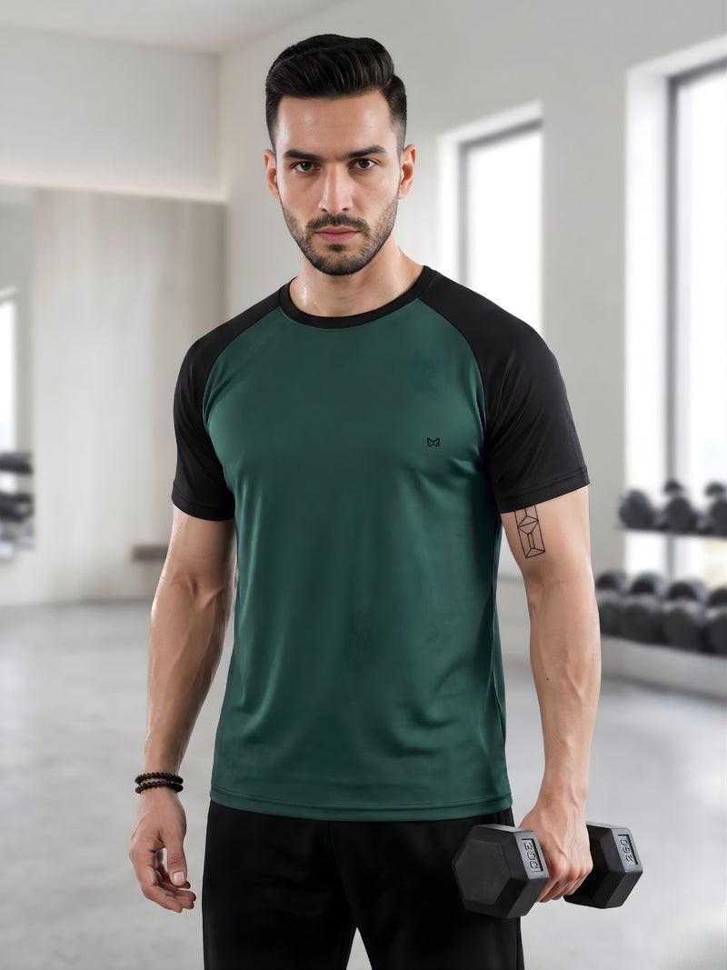 Men Workout Series Relgan Half Sleeve Cgreen Gym T-shirt