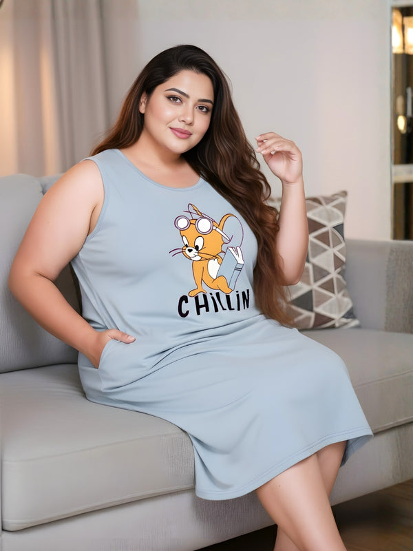 Comfort Night Wear Series Printed Sleeveless Night Dress