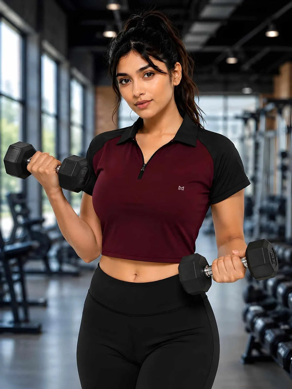 Momentum Series Croped Zipper Performance Gym Tshirt