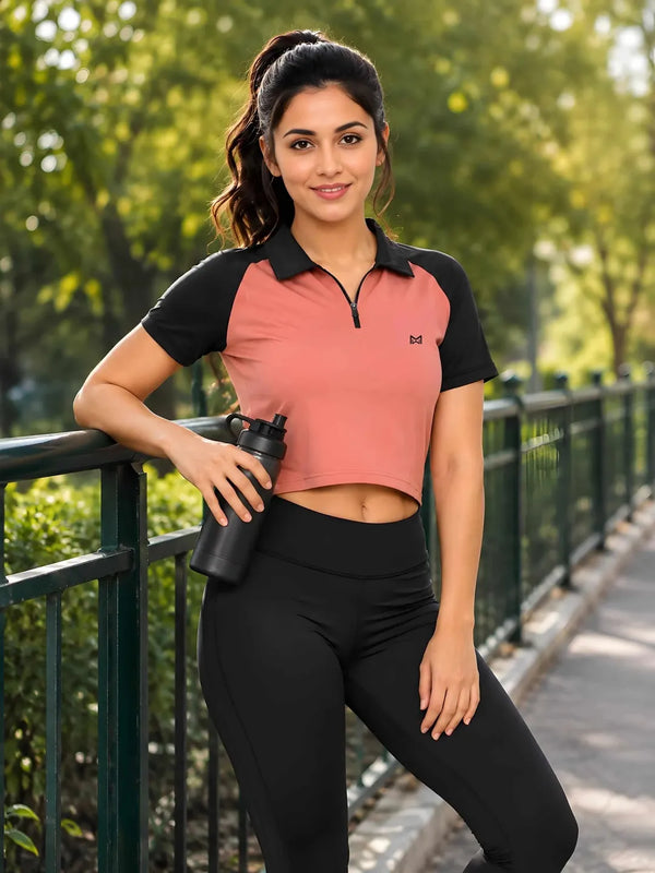 Momentum Series Croped Zipper Performance Gym Tshirt