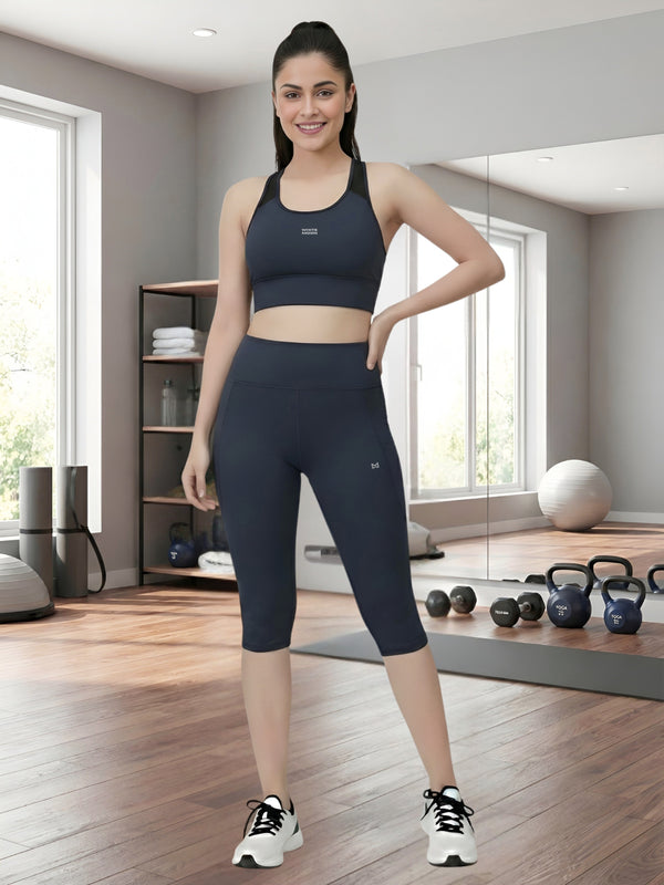White Moon Ultra Momentum Series Navy Sports Bra with Capri Co-Ord Set