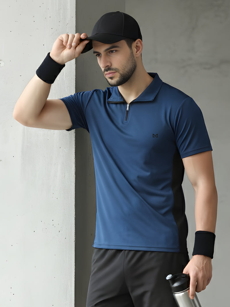 Men Workout Series Zip Collar T-shirt