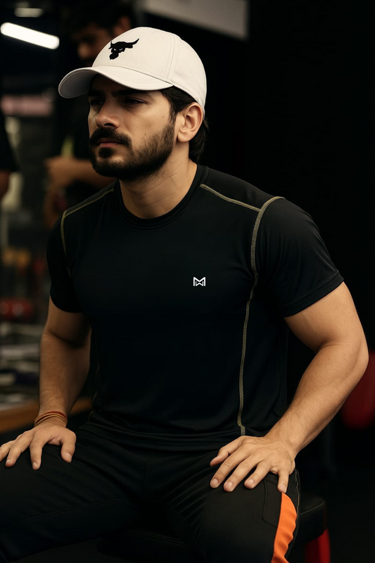 White Moon Gym T Shirt for Men Workout (Black)