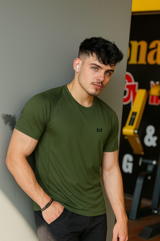 White Moon Gym T Shirt for Men Workout (Olive)