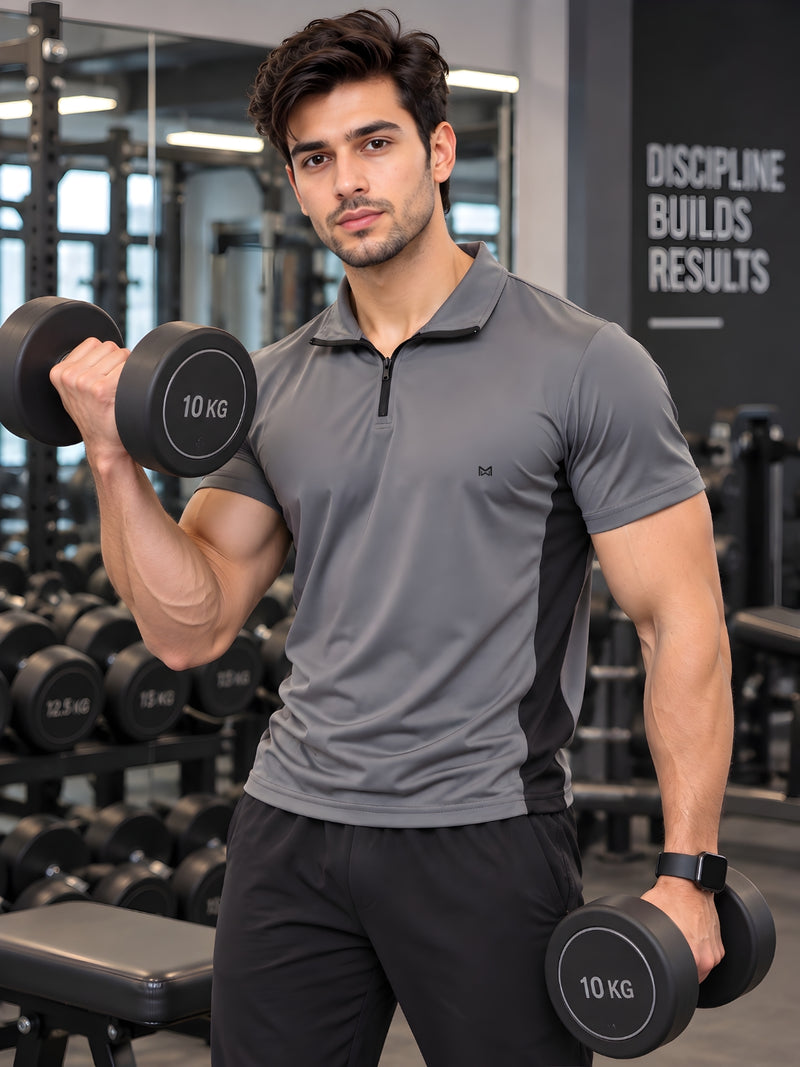 Men Workout Series Zip Collar Performance T-shirt