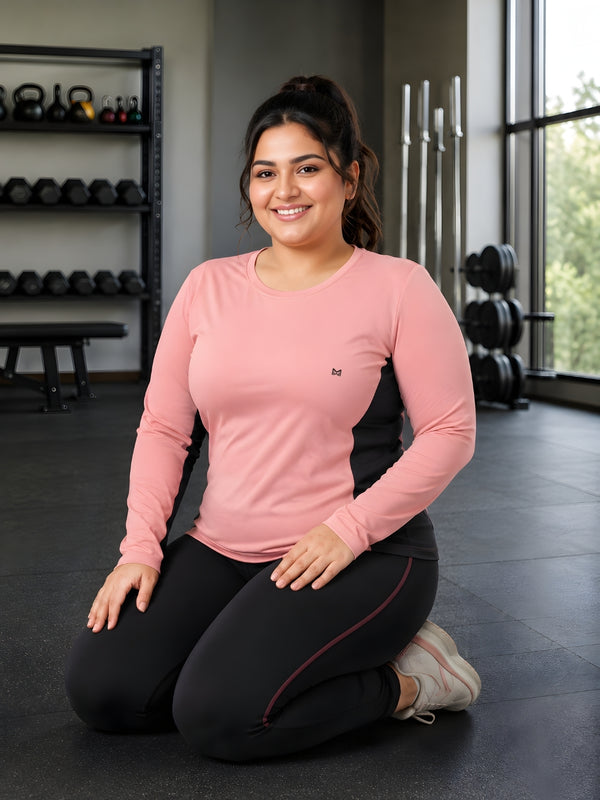 Momentum Series Plus Size Full Sleeves Color Blocked Gym Performance Tshirt