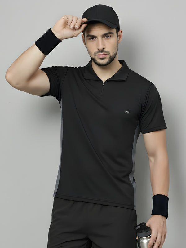 Men Workout Series Zip Collar T-shirt