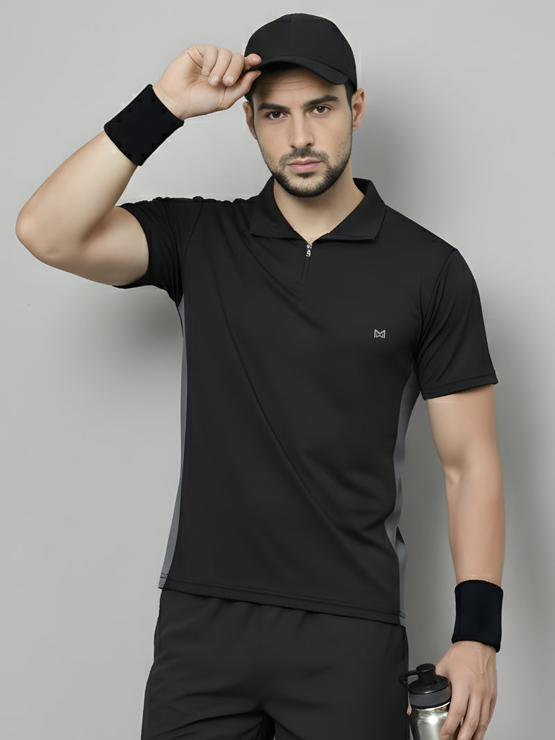Men Workout Series Zip Collar T-shirt