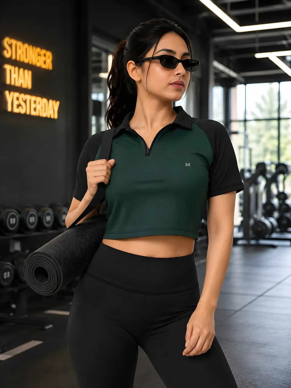 Momentum Series Croped Zipper Performance Gym Tshirt