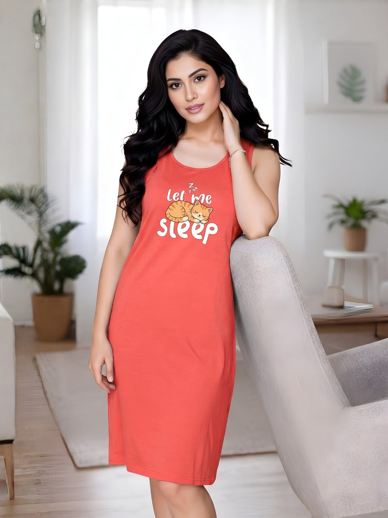 Comfort Night Wear Series Printed Sleeveless Night Dress