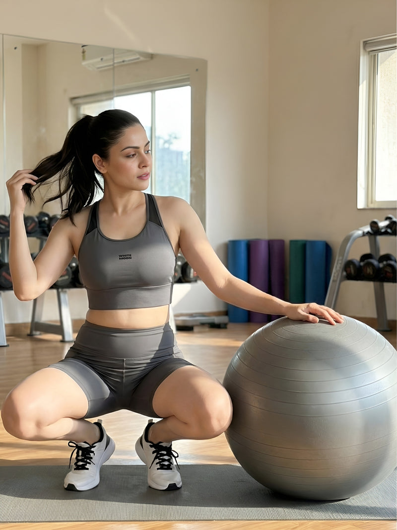 White Moon Ultra Momentum Series Grey Sports Bra with Shorts Co-Ord Set