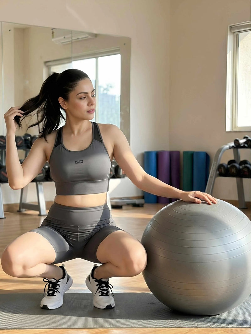 White Moon Ultra Momentum Series Grey Sports Bra with Shorts Co-Ord Set