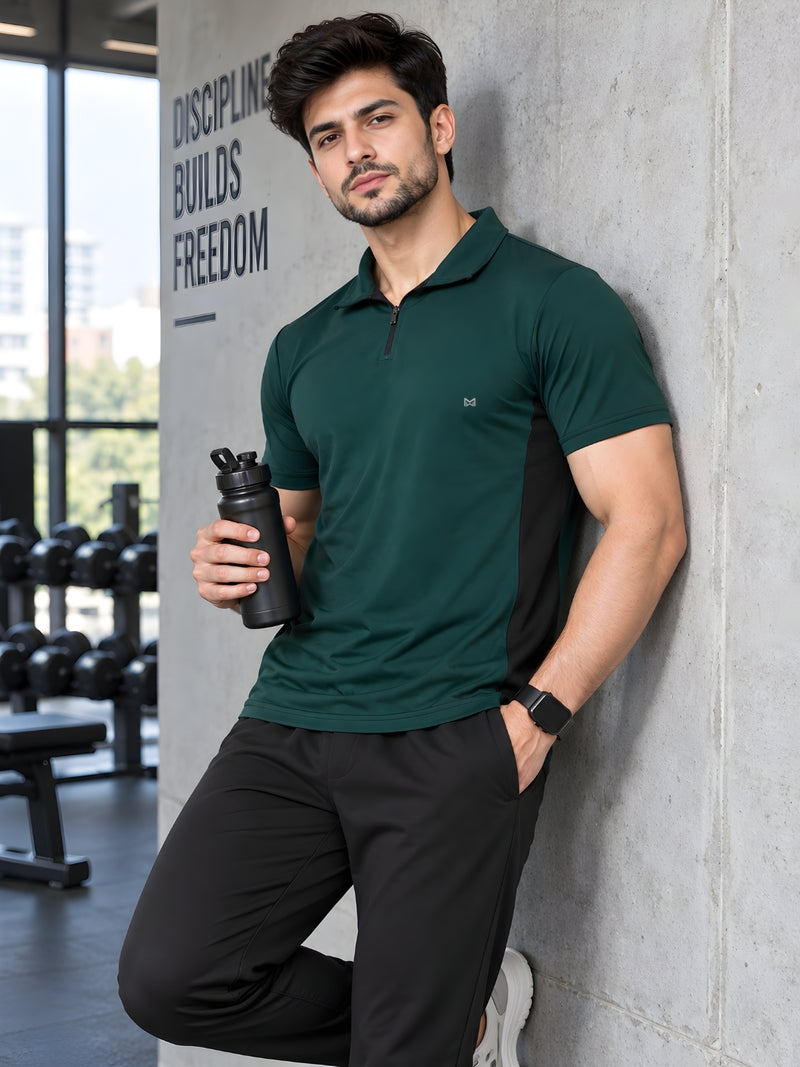 Men Workout Series Zip Collar Performance T-shirt