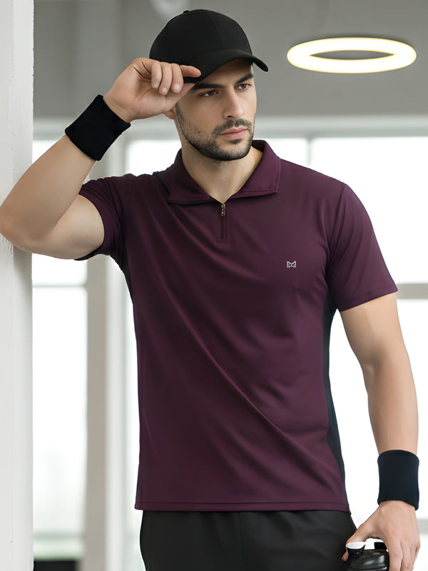 Men Workout Series Zip Collar T-shirt