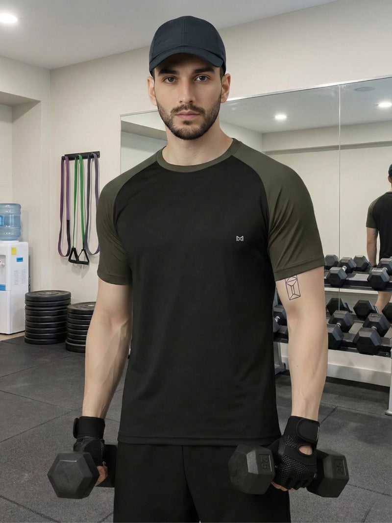 Men Workout Series Relgan Half Sleeve Black Gym T-shirt