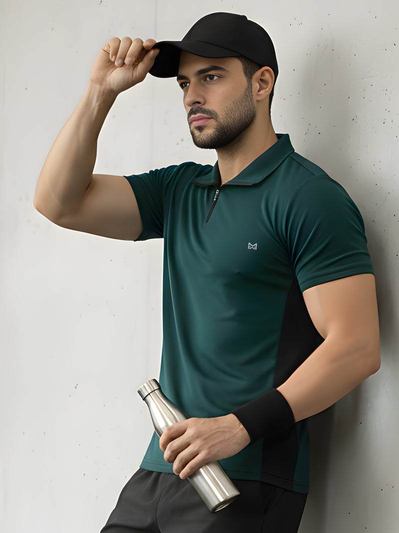 Men Workout Series Zip Collar T-shirt