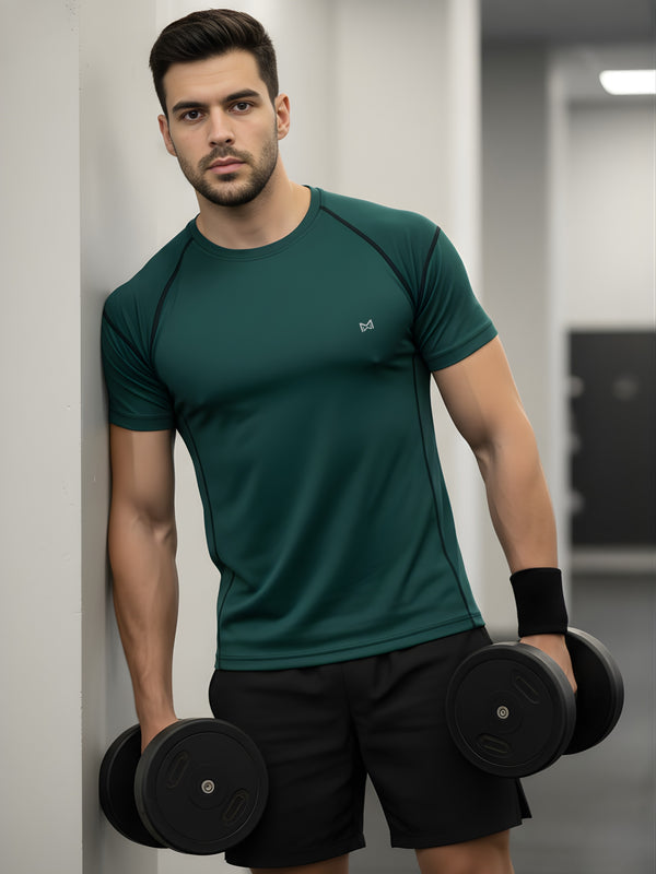 Men Workout Series Gym Contrast Sticthing T-shirt