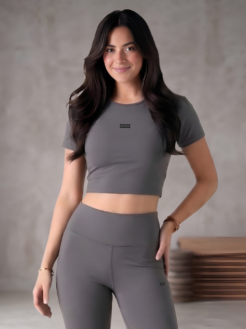 White Moon Ultra Momentum Series Grey Crop Top