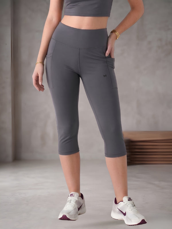 White Moon Ultra Momentum Series High Waist Grey Capri Leggings