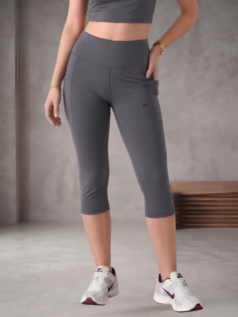 White Moon Ultra Momentum Series High Waist Grey Capri Leggings
