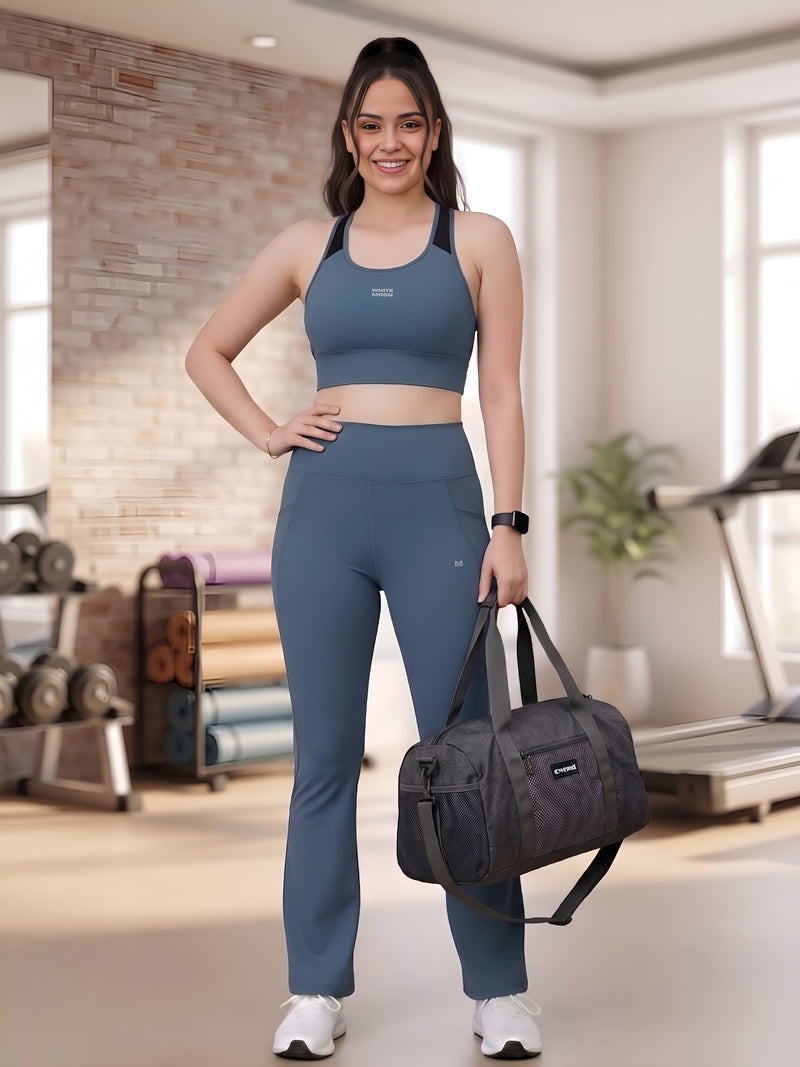 White Moon Ultra Momentum Series Airforce Sports Bra With Flared Pants Co-Ord Set
