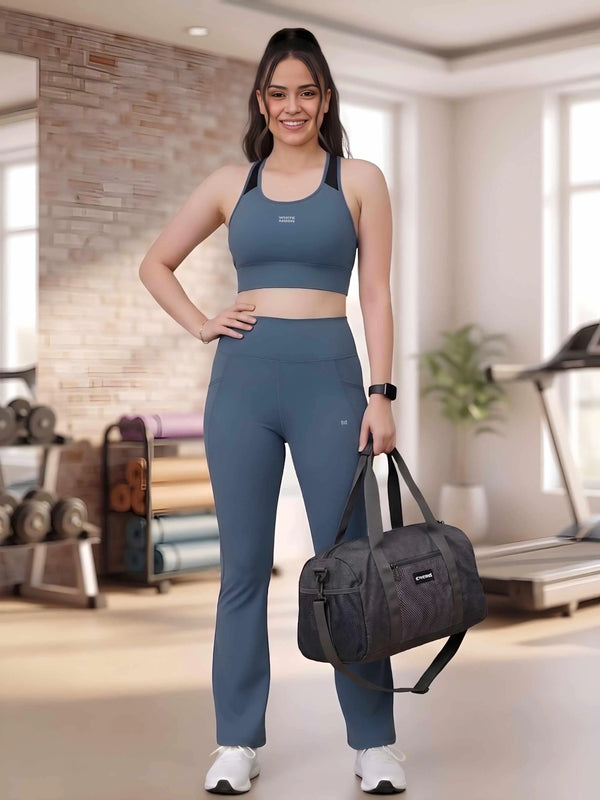 White Moon Ultra Momentum Series Airforce Sports Bra With Flared Pants Co-Ord Set