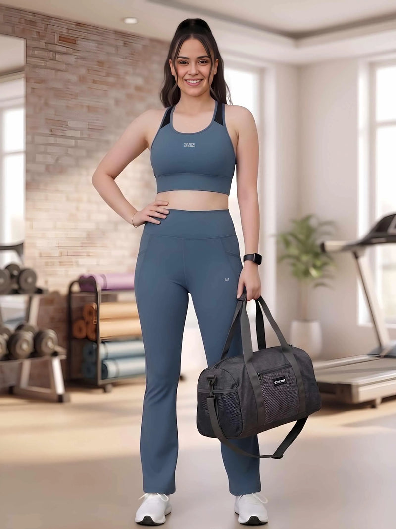 White Moon Ultra Momentum Series Airforce Sports Bra With Flared Pants Co-Ord Set