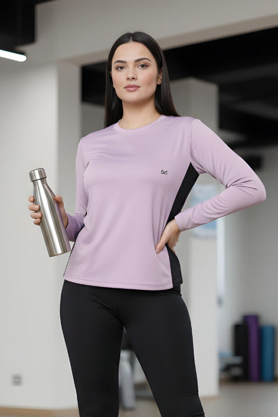 Momentum Series Plus Size Full Sleeves Color Blocked Gym Performance Tshirt