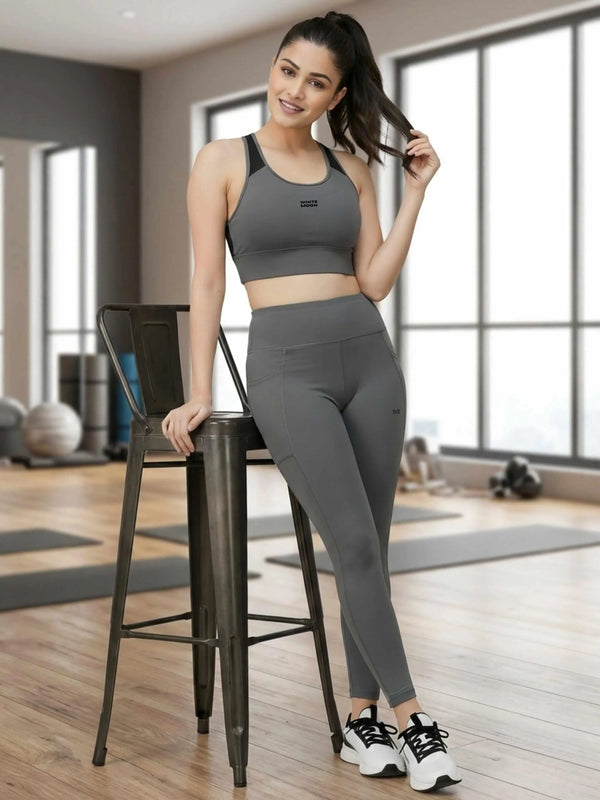 White Moon Ultra Momentum Series Grey Sports Bra with Legging Co-Ord Set