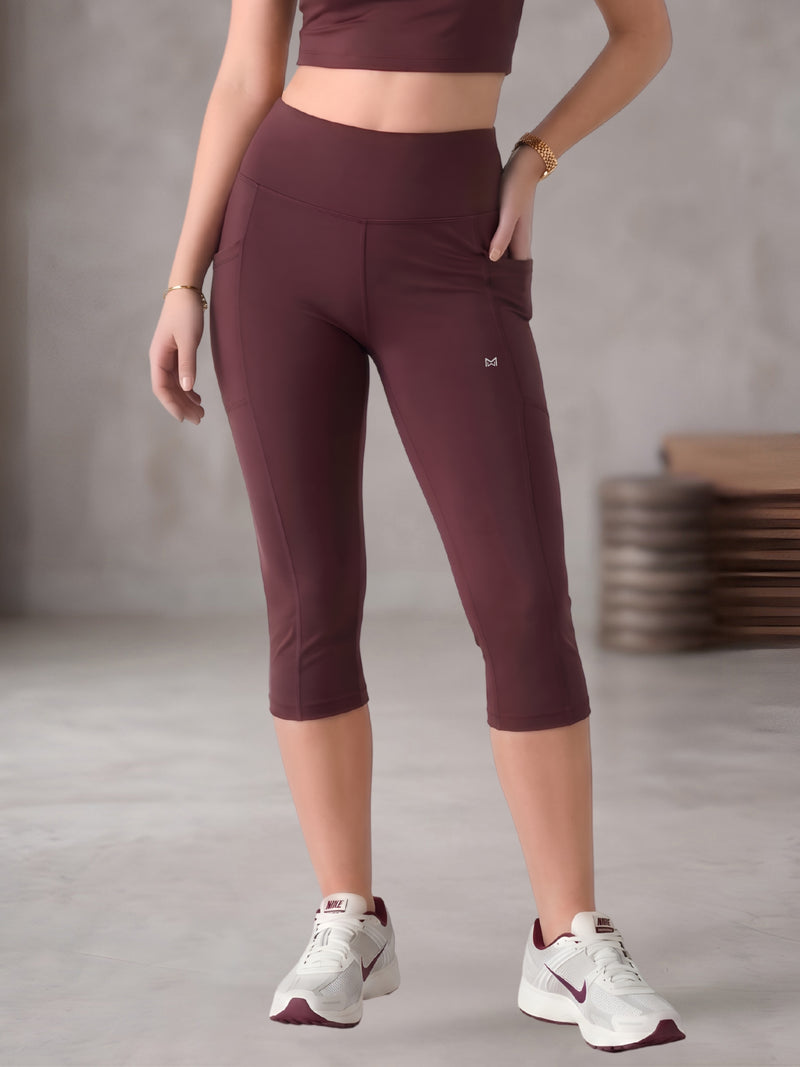 White Moon Ultra Momentum Series High Waist Mehroon Capri Leggings