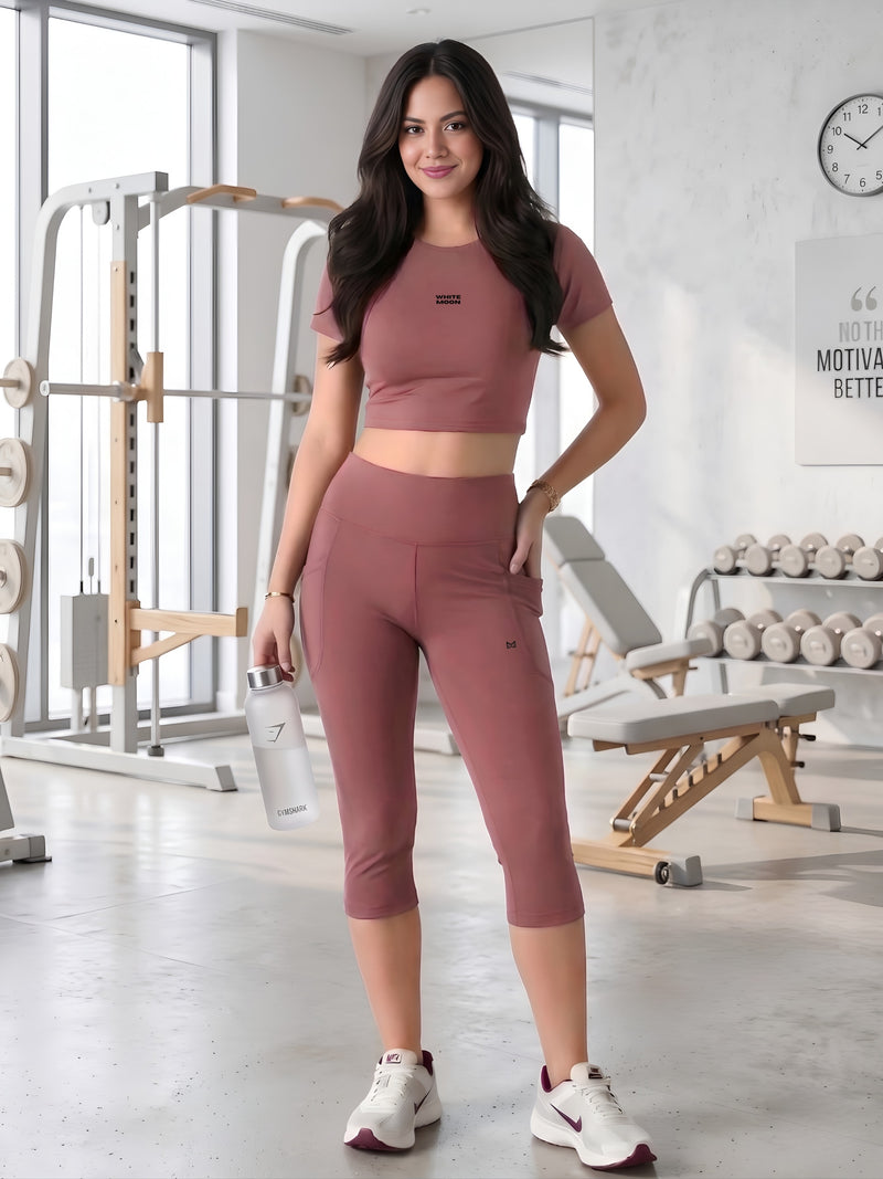 White Moon Ultra Momentum Series Pink Crop Top With Capri Co-Ord Set