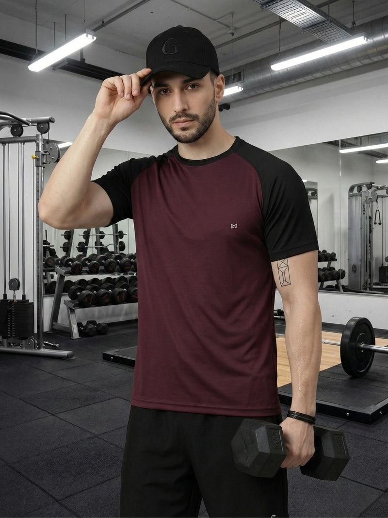 Men Workout Series Relgan Half Sleeve Mehroon Gym T-shirt