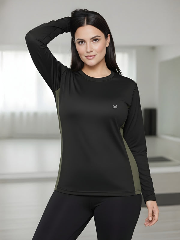 Momentum Series Plus Size Full Sleeves Color Blocked Gym Performance Tshirt