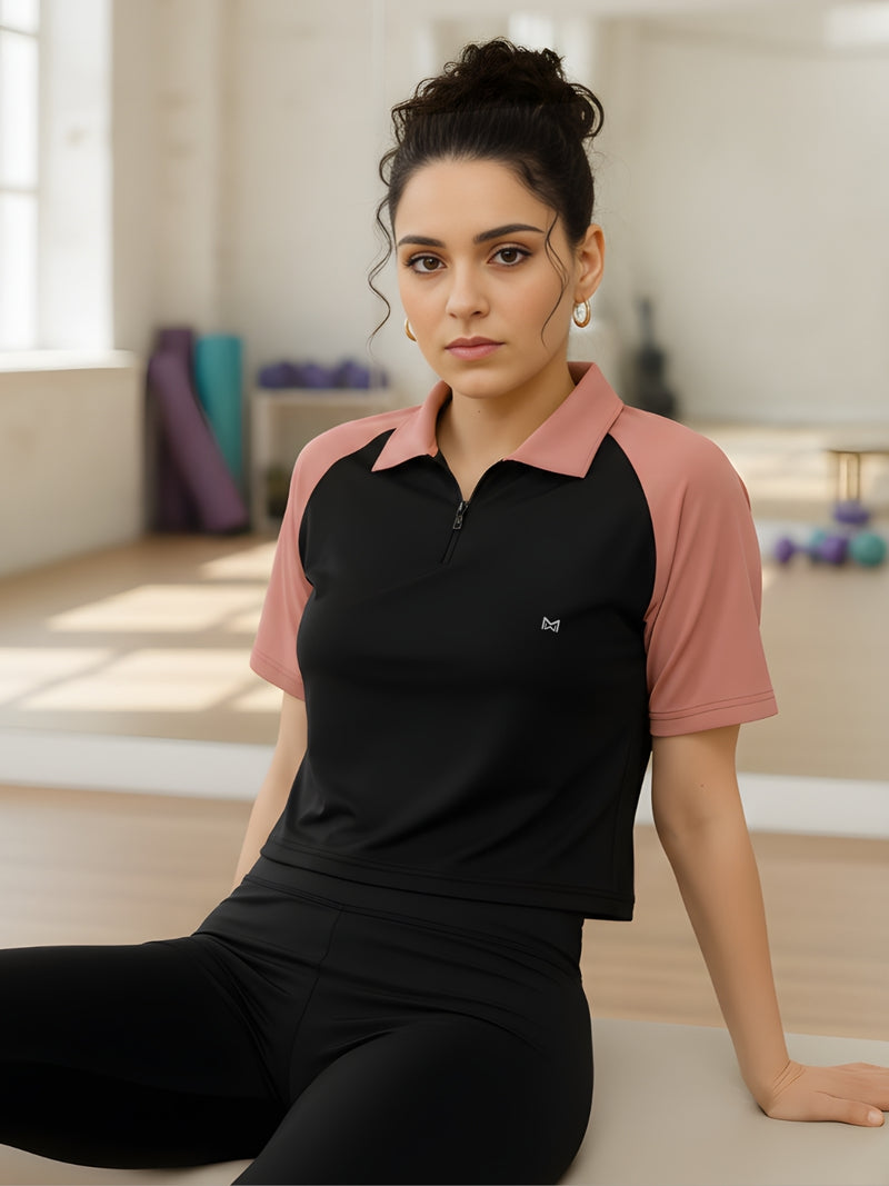 Momentum Series Croped Zipper Performance Gym Tshirt