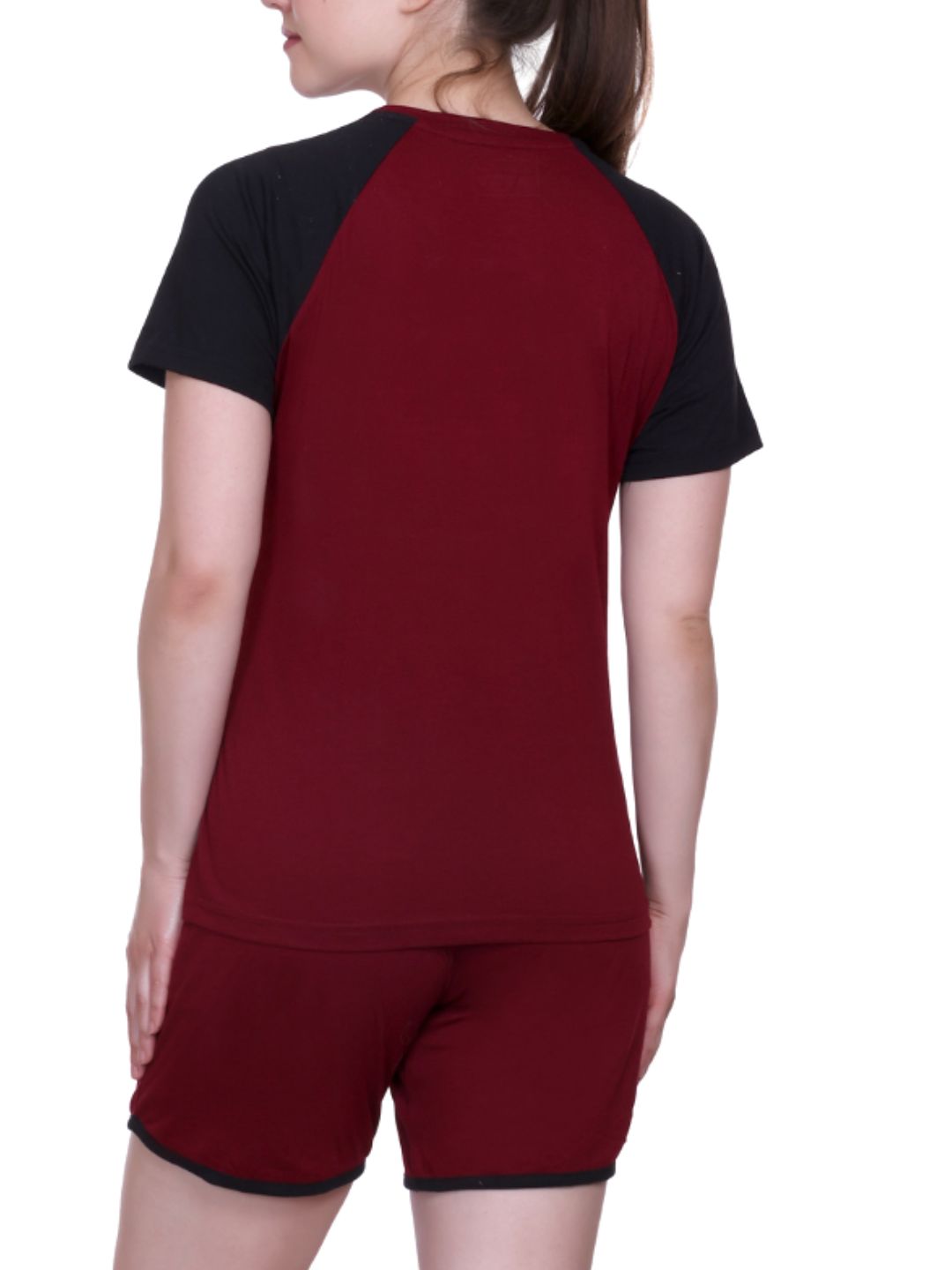 White Moon Women's Cotton Half Sleeve T-Shirt & Short Pyjama Set (Maroon)