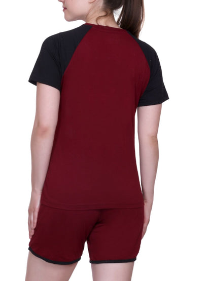 White Moon Women's Cotton Half Sleeve T-Shirt & Short Pyjama Set (Maroon)