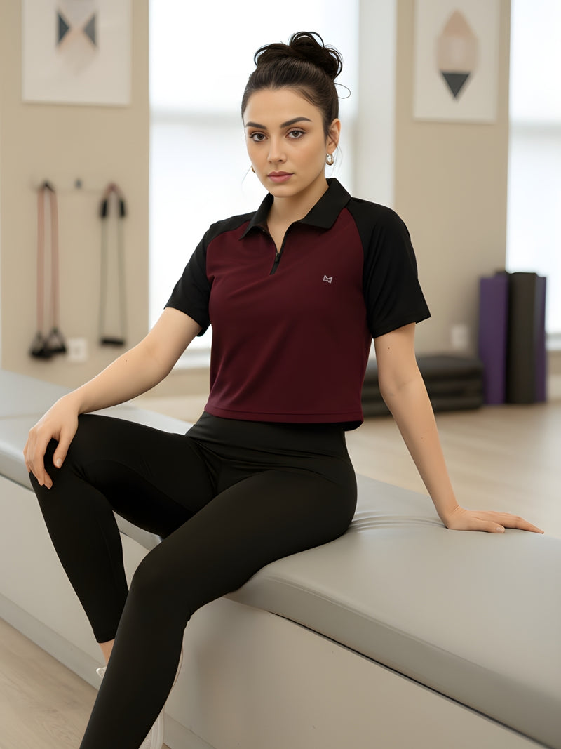 Momentum Series Croped Zipper Performance Gym Tshirt