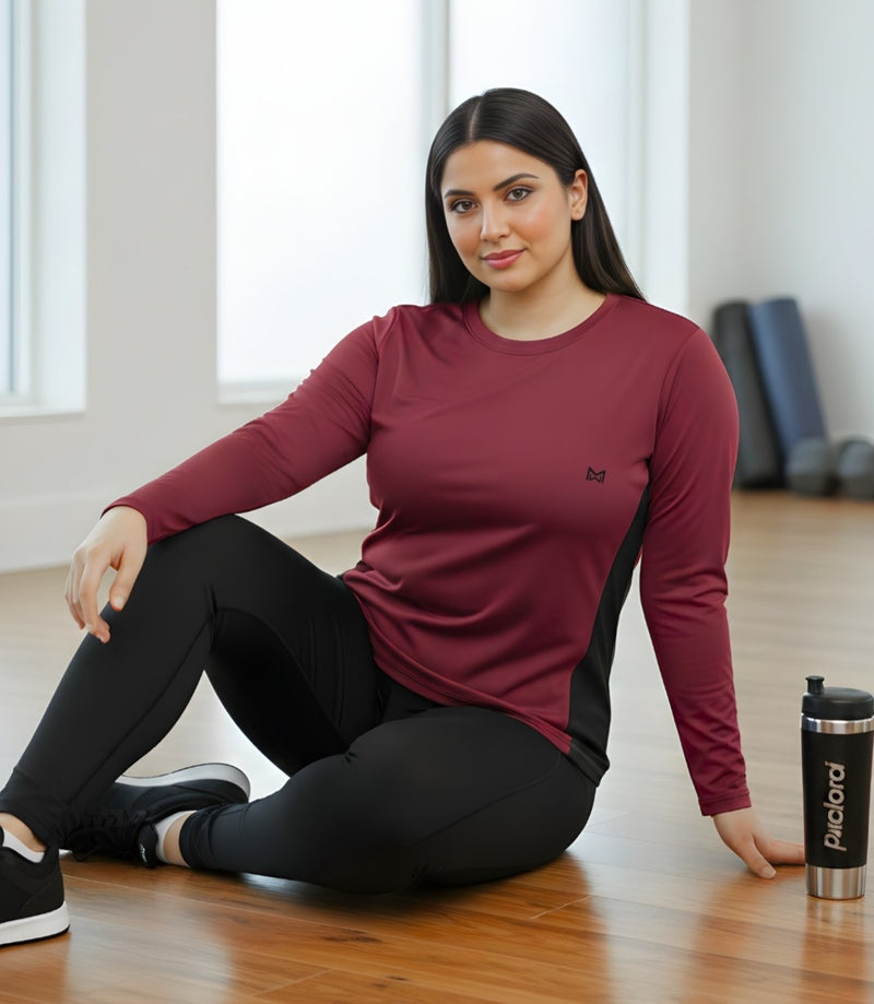 Momentum Series Plus Size Full Sleeves Color Blocked Gym Tshirt